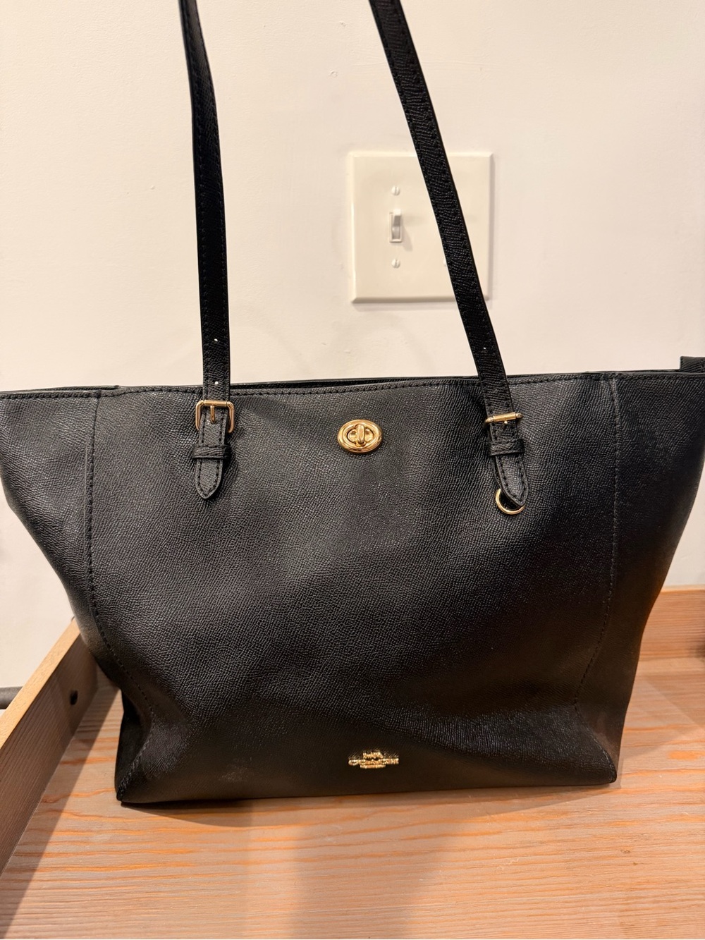 Coach Black Leather Tote with Gold Hardware